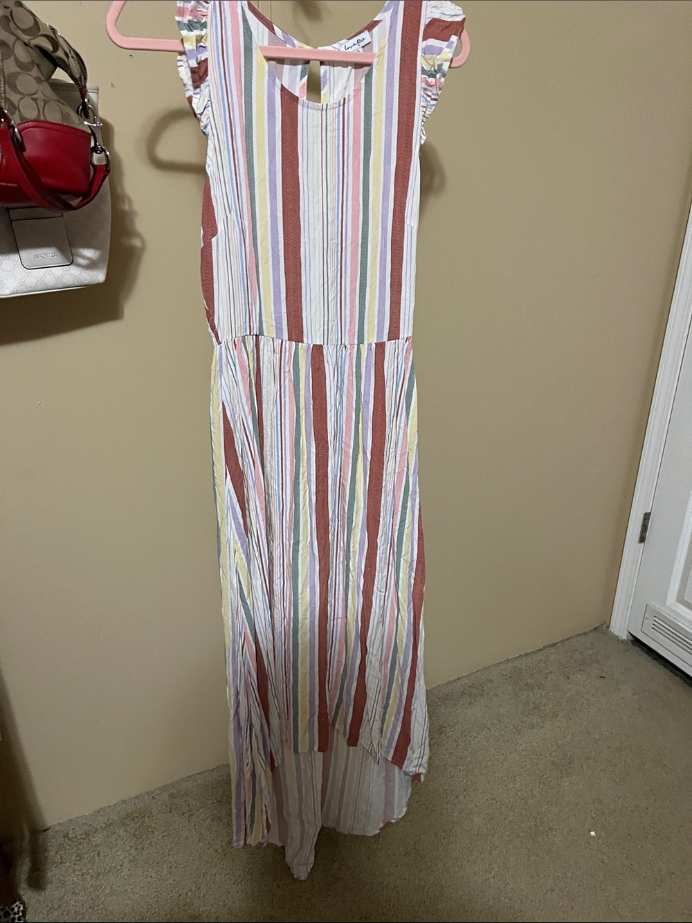 Girls Striped Sleeveless Maxi Dress - Pink & Cream